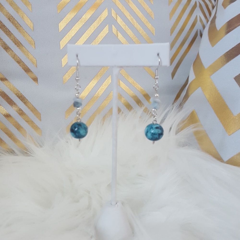 PTB green marbled dangle earrings